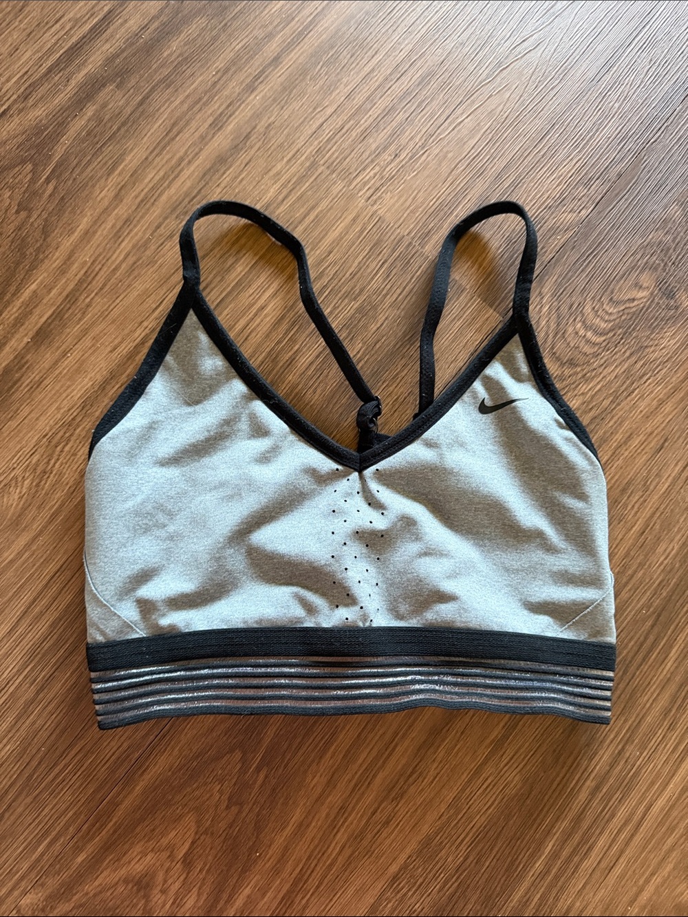 Nike Light Grey and Black Low-Impact Sports Bra
